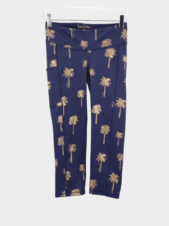 Lilly Pulitzer Pants - LILLY PULITZER Weekender Crop Leggings True Navy Sunset Safari Palms Size Small